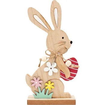 Velikonoční dekorace Zajíc dřevěný s vajíčkem na postavení 18 cm 7339