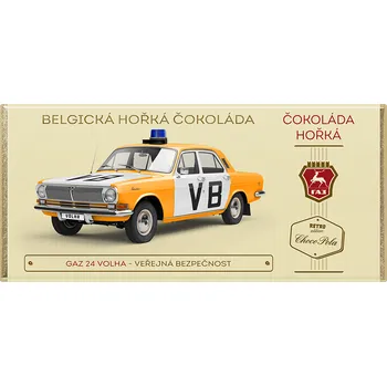 Cukrovinka Čokoláda RETRO 100g " GAZ 24 VOLHA VB " hořká (Belgická čokoláda - 53 % obsah kakaa)
