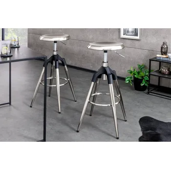 Barová židle Designová otočná barová židle Industrial stříbrná