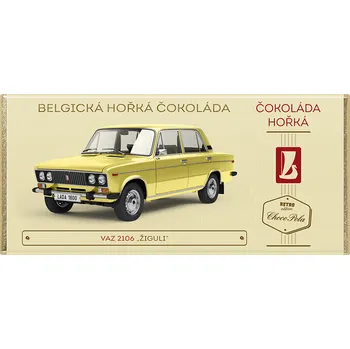 Cukrovinka Čokoláda RETRO 100 g VAZ 2106 "Žiguli" žlutý - hořká (čokoláda s autem / "žigulík" / belgická hořká čokoláda)
