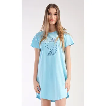 Dámské noční prádlo Vienetta Secret Dámská noční košile krátký rukáv Méďa modrá Barva: Modrá, Velikost: XL