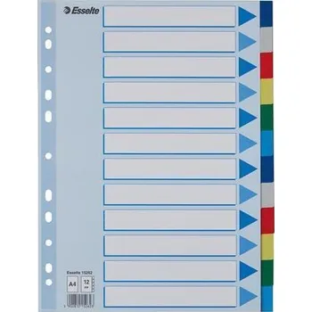 Barevné rozlišovače, mix barev, A4, plast, 12 dílů, ESSELTE