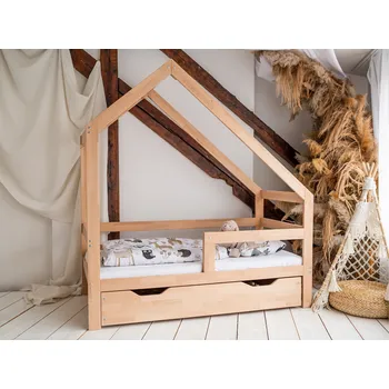 Dětská postel Woodisio Domečková postel NELA PLUS Variant: 160 x 80, Barva: Transparentní matný lak, Velikost: S roštem