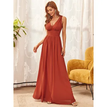 Dámské šaty Šifonové společenské šaty maxi s výstřihem - Oranžové Barva: Oranžová, Velikost: 2XL