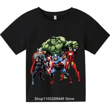 Dívčí tričko Marvel a DC Dětská bavlněná trika s hrdiny Avengers Barva: Černá, Velikost: 100/4 roky