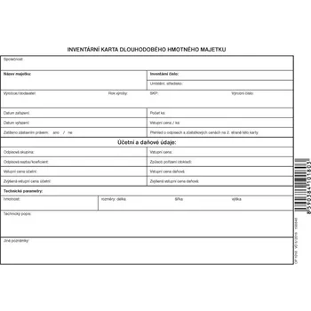 Tiskopis Inventární karta DHM A5 1list z trvdého papíru