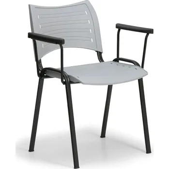 Jednací židle Plastová židle SMART - černé nohy s područkami, šedá