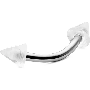 Piercing 8mm piercing banánek z chirurgické oceli stříbrné barvy s průhlednými hroty z akrylu - Otsu