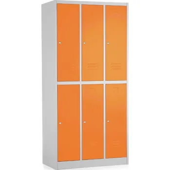 Šatní skříň Kovová šatní skříňka - 6 boxů, 90 x 45 x 185 cm, cylindrický zámek, oranžová - ral 2004
