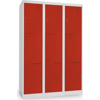 Šatní skříň Kovová šatní skříňka Z, 3 oddíly, 120 x 50 x 180 cm, cylindrický zámek, červená - ral 3000