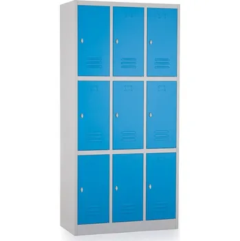 Šatní skříň Kovová šatní skříňka - 9 boxů, 90 x 45 x 185 cm, otočný zámek, modrá - ral 5012