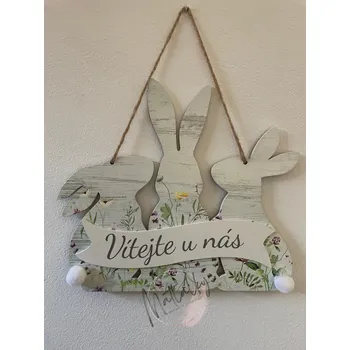 Domovní cedule Dřevěná cedulka zajíčci