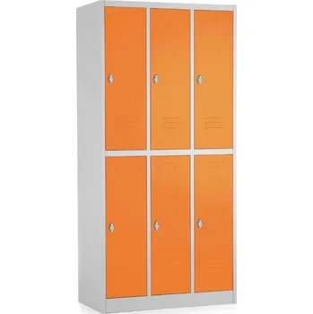 Šatní skříň Kovová šatní skříňka - 6 boxů, 90 x 45 x 185 cm, otočný zámek, oranžová - ral 2004