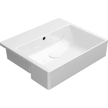 Umyvadlo KUBE X keramické umyvadlo polozápustné 55x47cm, bez otvoru, bílá ExtraGlaze