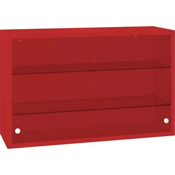 Závěsná kovová skříňka, skleněná, posuvná dvířka, š x v x h: 800 x 500 x 250 mm, barva červená RAL3020