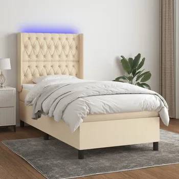 Postel vidaXL Box spring postel s matrací a LED 90x190 cm textil [3138517] Barva: krémová