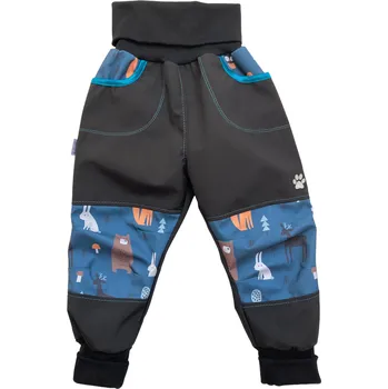 Chlapecké kalhoty Vyrobeniny Dětské softshellové kalhoty bez zateplení - modré se zvířátky 98 - 104