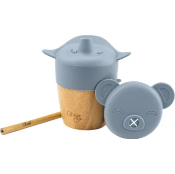 Kojenecká láhev Citron Bambusový hrneček s pítkem a brčkem, Světle Modrá