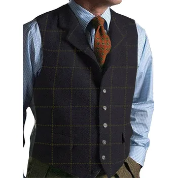 Vlněná pánská vesta k obleku Tweed Barva: Tmavě Modrá, Velikost: M