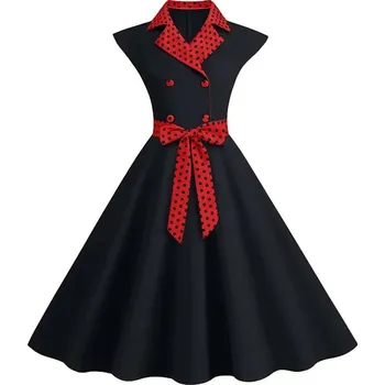 Dámské šaty Áčkové pin-up retro šaty s potiskem JW909 Velikost: S, Barva (Varianta): Černá