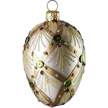 Velikonoční dekorace Fabergé vejce s kamínky krémová