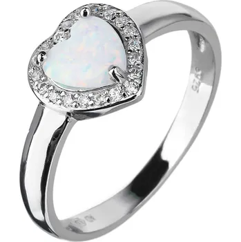 Prsten Bealio BEALIO Stříbrný prsten SRDCE bílý OPÁL Velikost prstenu: 60 03-12380-1886