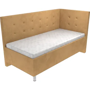 Postel Čalouněná postel Marina s čelem s knoflíky, lamelovým roštem a úložným prostorem - Béžová, 80 x 200 cm, +5 cm úložný prostor, Bez matrace