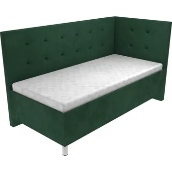 Postel Čalouněná postel Patricia s čelem s vtahy - Tmavě zelená, 80 x 200 cm, +5 cm úložný prostor, Bez matrace