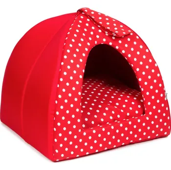 Pelíšek pro psa Iridog Kukaň pro psa IGLOO no.4 červená s puntíky v50 x š50 x d50 cm