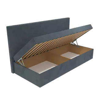 Postel Čalouněná postel Ava s hladkým čelem, lamelovým roštem a úložným prostorem - Šedá, 80 x 200 cm, Bez navýšení, Molitanová 13 cm