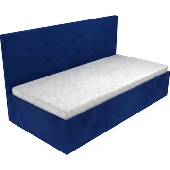 Postel Čalouněná postel Elizabeth s čelem s knoflíky, lamelovým roštem a úložným prostorem - Modrá, 80 x 200 cm, +5 cm úložný prostor, Bez matrace