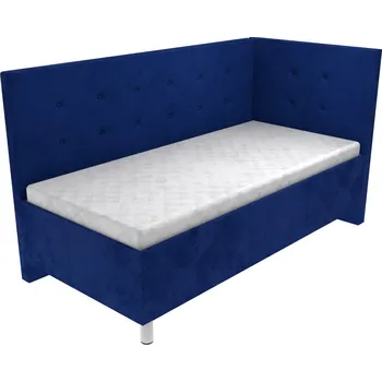 Postel Čalouněná postel Marina s čelem s knoflíky, lamelovým roštem a úložným prostorem - Modrá, 80 x 200 cm, +10 cm úložný prostor, Bez matrace