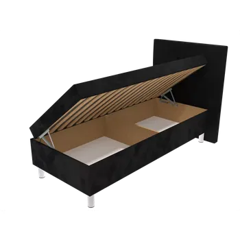 Postel Čalouněná postel Dianna s čelem s knoflíky, lamelovým roštem a úložným prostorem - Černá, 90 x 200 cm, +5 cm úložný prostor, Bez matrace