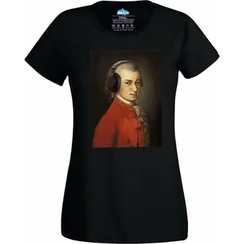 Dámské tričko Dámské tričko Mozart se sluchátkama (Skladem XS-4XL) (Velikost: L, Barva: Černá)