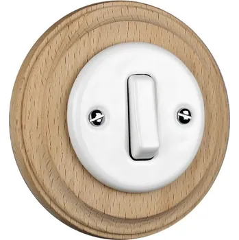 Elektrická zásuvka Elhard KV5001WN Keramik vyp. č.1 - kulatý, klapka, bílý / sv. dřevo - komplet