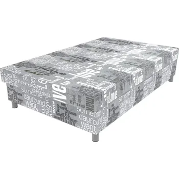 Postel Čalouněná postel Tina Words na nohách s lamelovým roštem a úložným prostorem - Words šedá, 110 x 195 cm, Bez navýšení, Molitanová 11 cm