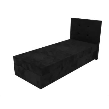 Postel Čalouněná postel Poppy s čelem s vtahy, lamelovým roštem a úložným prostorem - Černá, 80 x 200 cm, Bez navýšení, Molitanová 15 cm