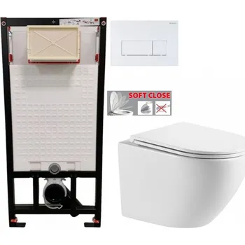 Klozet DEANTE Podomítkový rám, pro závěsné WC mísy + SLIM tlačítko bílé + WC INVENA&nbsp;LIMNOS WITH SOFT, včetně soft/close sedátka CST_WC01 A51P LI1
