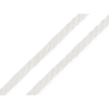 Příze Bavlněná šňůra Ø5 mm splétaná, barva 1 bílá