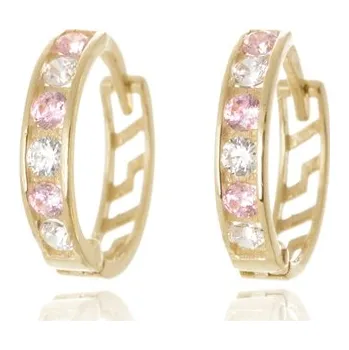 Náušnice Náušnice ze žlutého zlata kroužky s růžovými a čirými zirkony 10,5 mm NA1508F + DÁREK ZDARMA