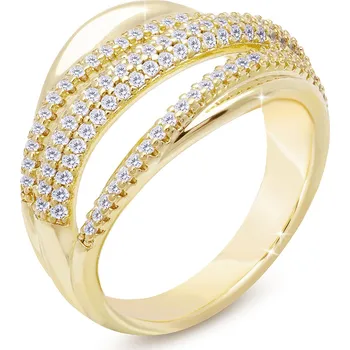 Prsten biju Pozlacený dámský prsten 14k zlatem - vlnitý motiv, ozdobený pásy zirkonů 4000317 Velikost prstenu - obvod: 53 mm