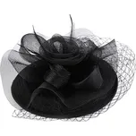Fascinátor / klobouček květ s peřím a francouzským závojem - 2 černá