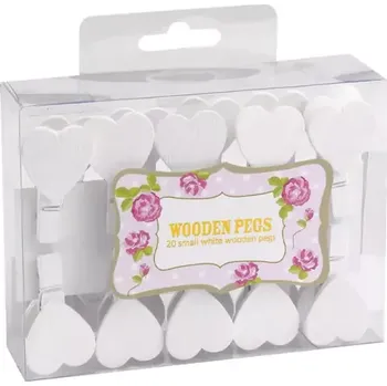 Svatební dekorace Svatební kolíčky srdce - bílé 20 ks