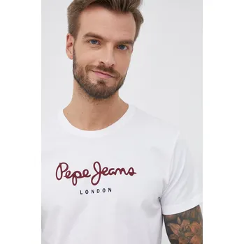 Pánské tričko Bavlněné tričko Pepe Jeans Eggo N bílá barva, hladké, PM508208.800 00X, vel. XS