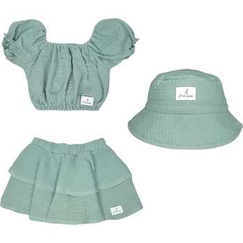 Kojenecká souprava Mimilove Letní mušelínová sukýnková souprava s KLOBOUČKEM vel. 1-3 roky Šalvěj