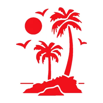 Samolepící dekorace SAMOLEPKA Ostrov 002 levá palmy a moře (10 - červená) NA AUTO, NÁLEPKA, FÓLIE, POLEP, TUNING, VLASTNÍ TEXT, TISK, AUTOSAMOLEPKY.cz, POLEPY, OBRÁZEK, LOGO, SAMOLEPKY