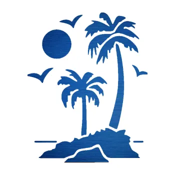 Samolepící dekorace SAMOLEPKA Ostrov 002 levá palmy a moře (65 - škrábaný kov modrý) NA AUTO, NÁLEPKA, FÓLIE, POLEP, TUNING, VLASTNÍ TEXT, TISK, AUTOSAMOLEPKY.cz, POLEPY, OBRÁZEK, LOGO, SAMOLEPKY