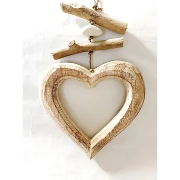 Party dekorace Srdíčko dřevěné závěs 15 cm - natur