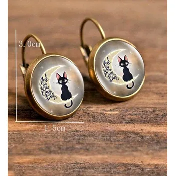 Náušnice Náušnice, černé kočky sedící na měsíci