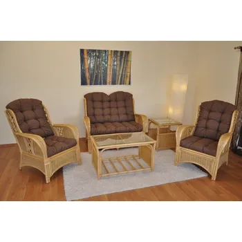 Zahradní sestava Nábytek PEGAS Ratanová sedací souprava Oliver medová, polstry hnědý melír